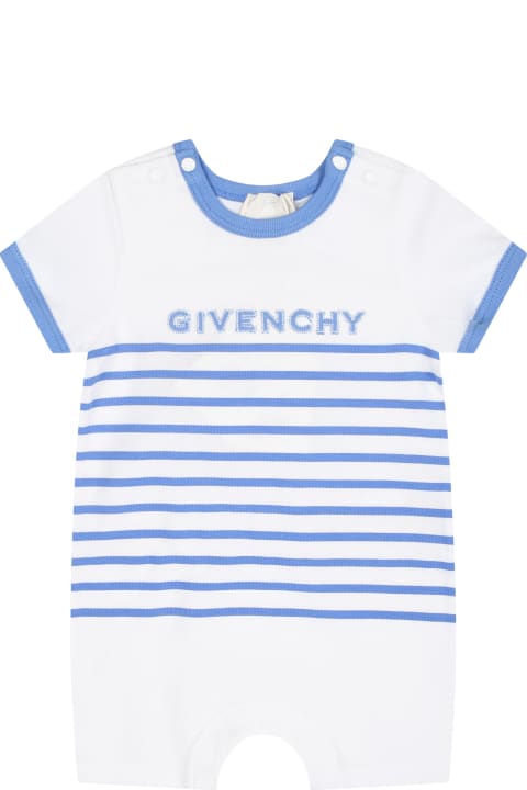 Fashion for Baby Boys Givenchy Light Blue Romper For Baby Boy With Stripes And Logo