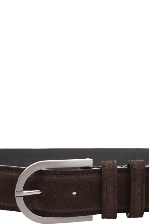 Kiton Belts for Men Kiton Brown Suede Belt With Silver Buckle