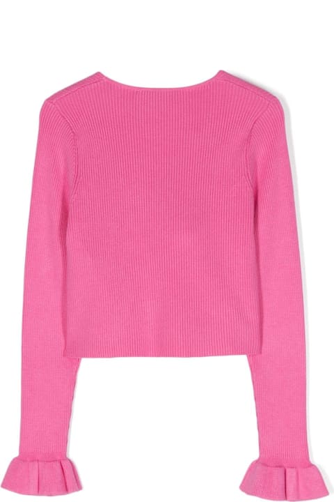 Miss Blumarine Sweaters & Sweatshirts for Girls Miss Blumarine Fuchsia Ribbed Cardigan With 3d Rose