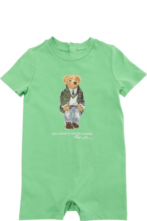 Polo Ralph Lauren Bodysuits & Sets for Baby Girls Polo Ralph Lauren Green Romper With Polo Bear Print In Cotton Baby