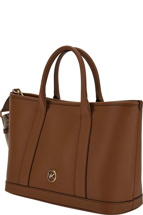 Fashion for Women MICHAEL Michael Kors 'luisa' Beige Tote Bag With Mk Logo Detail In Grain Leather Woman