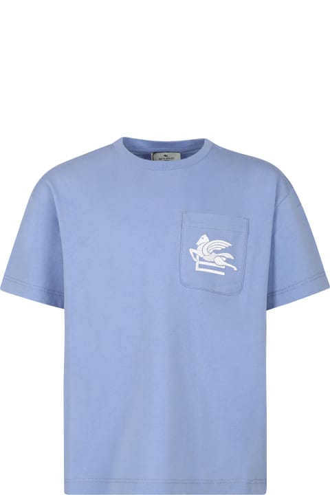 Topwear for Boys Etro Light Blue T-shirt For Boy With Pegasus