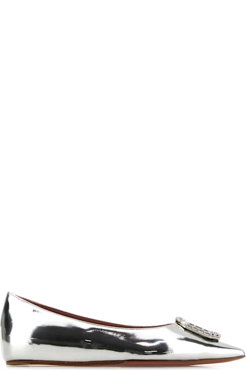 آخر صيحات الموضة من السيدات Amina Muaddi Silver Leather Camelia Ballerinas