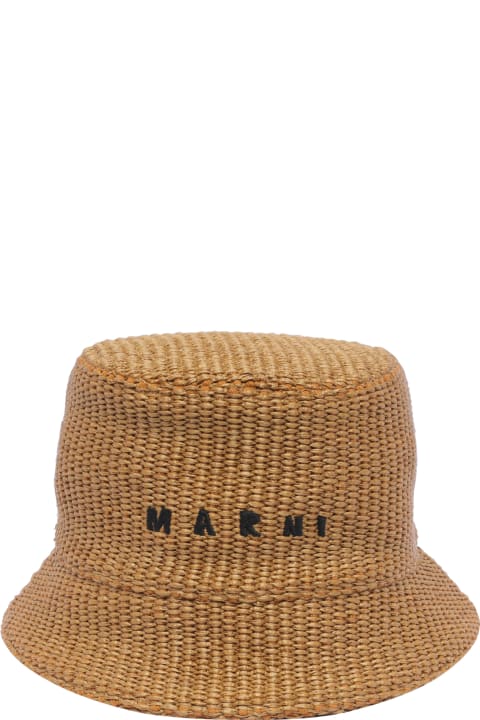 Marni Men Marni Bucket Hat Rafia Effect With Embroidered Logo