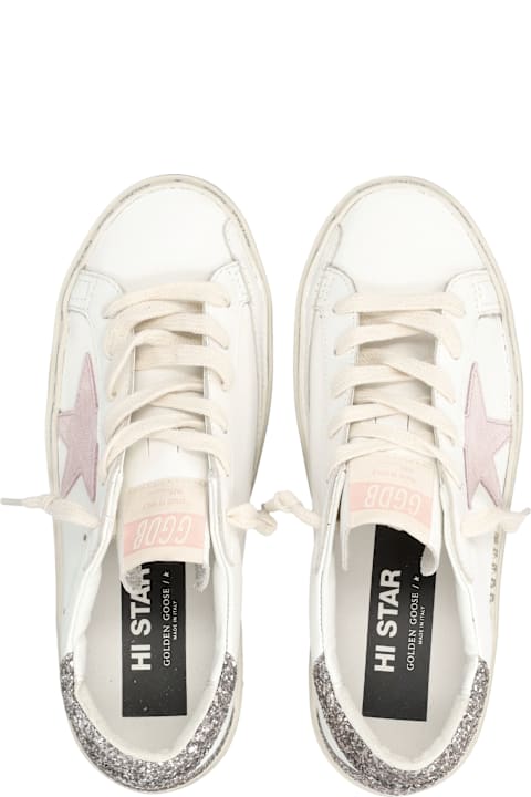 Golden Goose Hi Star White Pink Leather And Glitter Woma's Sneakers