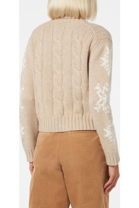 Homeware MC2 Saint Barth Woman Turtleneck Braided Sweater With Snowflake Rhinestones