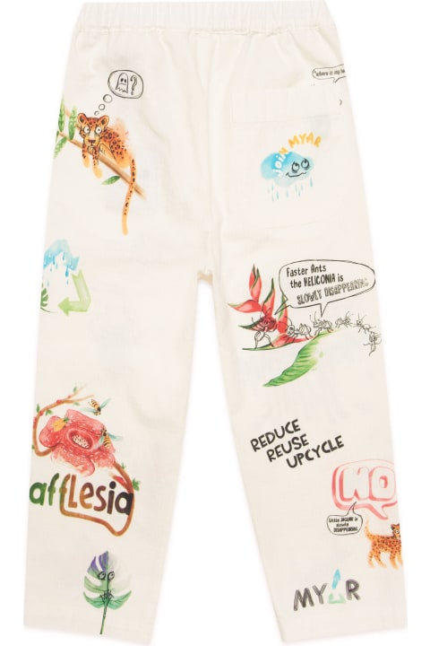 Myp11u Trousers Myar Deadstock White Fabric Trousers With Digital Prints