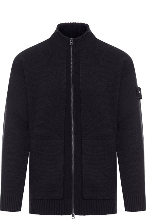 Stone Island Sweaters for Men Stone Island Logo Patch Zip-up Knitted Cardigan