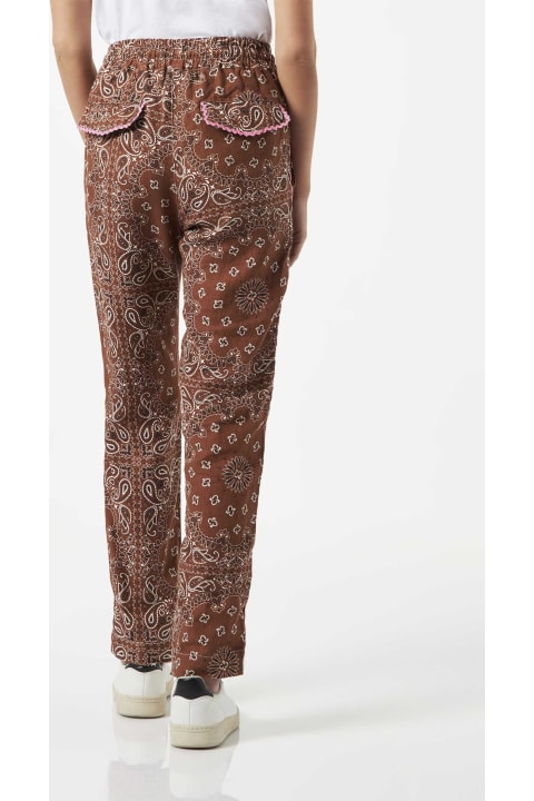 Homeware MC2 Saint Barth Woman Linen Pants With Brown Bandanna Print