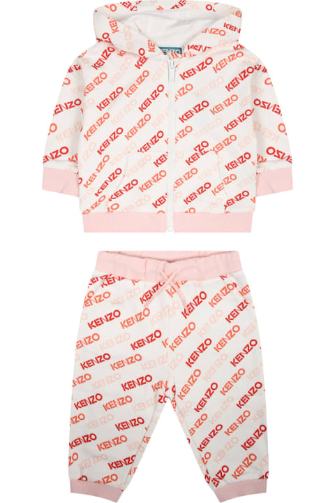 Bottoms for Baby Boys Kenzo Kids White Set For Baby Girl With All-over Logo