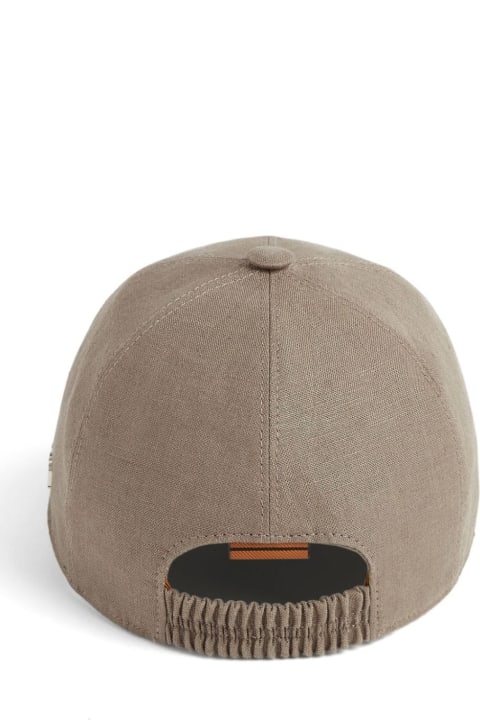 Hats for Men Zegna Dark Beige Linen Baseball Hat