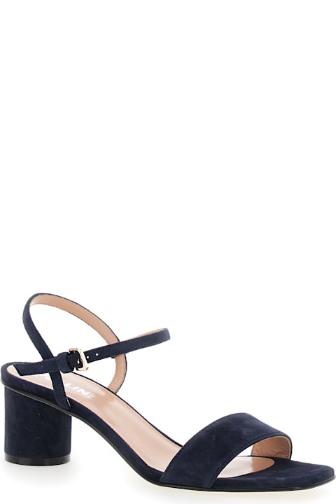 Pollini Shoes for Women Pollini Blue Sandals With Square Toe And Adjustable Strap In Suede Woman
