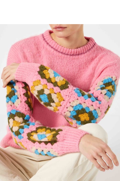 MC2 Saint Barth for Women MC2 Saint Barth Woman Ultra Soft Crewneck Sweater With Handmade Crochet Sleeves