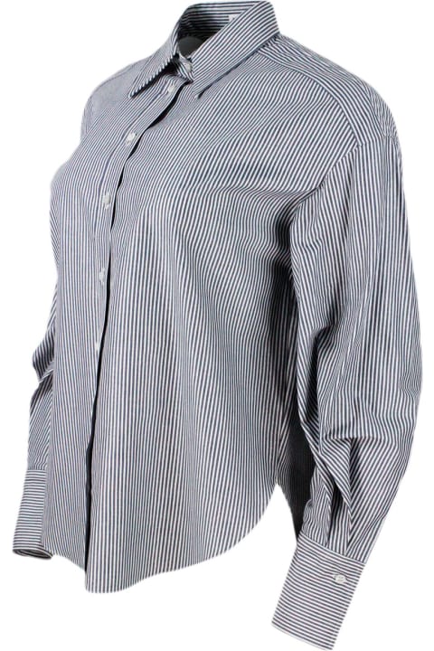 Brunello Cucinelli Clothing for Women Brunello Cucinelli Long-sleeved Shirt Made Of Cotton With A Striped Pattern Embellished With Bright Lurex Threads
