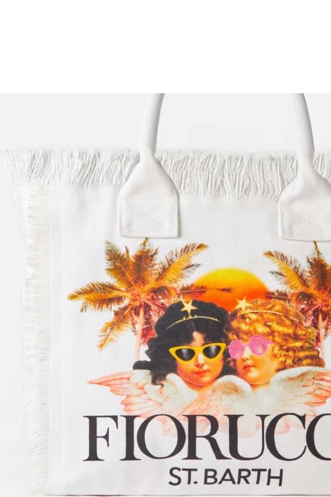 Homeware MC2 Saint Barth Vanity White Canvas Shoulder Bag With Fiorucci Angels Print | Fiorucci Special Edition