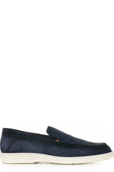 Loafers & Boat Shoes for Men Santoni Moccasin In Blue Suede And Rubber Sole