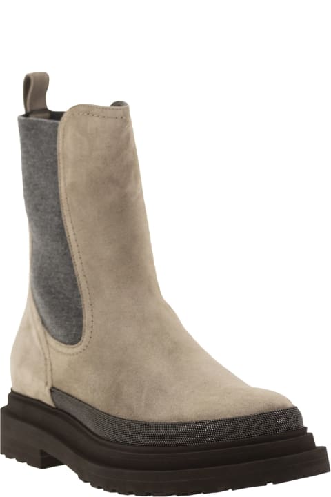 Brunello Cucinelli Boots for Women Brunello Cucinelli Suede Chelsea Boot With "precious Detail"