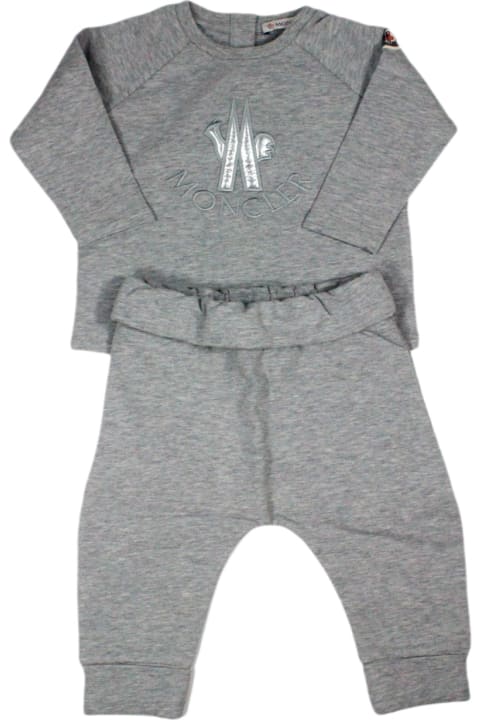Jumpsuits for Boys Moncler Set Consisting Of Crew-neck Sweatshirt With Back Buttons And Stretch Cotton Fleece Trousers And Front Logo