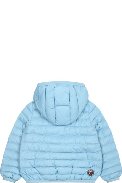 Topwear for Baby Boys Colmar Light Blue Down Jacket For Baby Boy With Logo