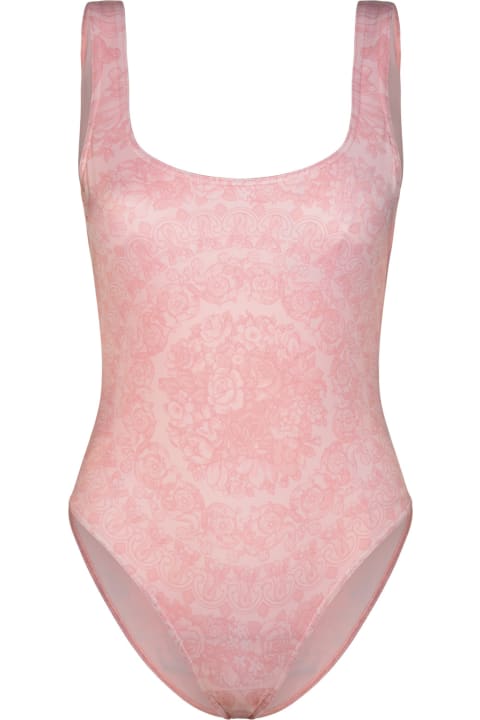 ウィメンズ Versaceの水着 Versace 'barocco' One-piece Swimsuit In Pink Polyester Blend