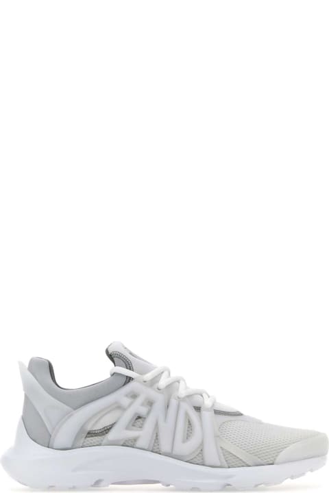 Shoes for Men Fendi White Mesh And Rubber Tag Sneakers