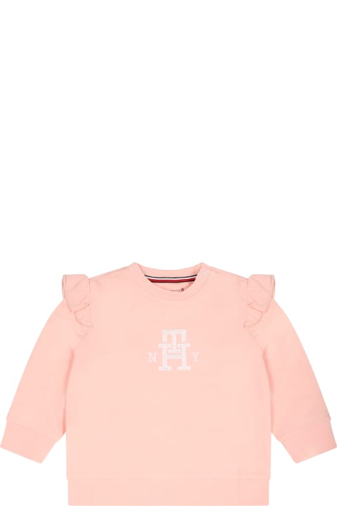 ベビーガールズ トップス Tommy Hilfiger Pink Swet-shirt For Baby Girl With Monogram