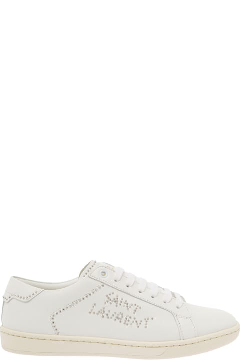'sl/09' White Low Top Sneakers With Studs Embellishment In Smooth Leather Woman