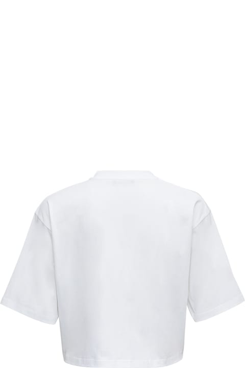 White Crop T-shirt In Jersey With Contrasting Logo Print On Front