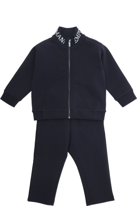 Bodysuits & Sets for Baby Girls Emporio Armani Blue Tracksuit With Logo Print In Cotton Blend Baby