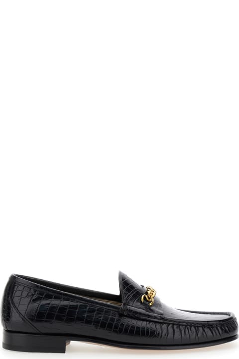 Tom Ford Loafers & Boat Shoes for Women Tom Ford Black Slip-on Loafers With Chain Detail In Croco Effect Leather Man