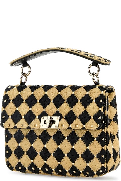 Homeware Valentino Garavani Two-tone Raffia Medium Rockstud Spike Handbag