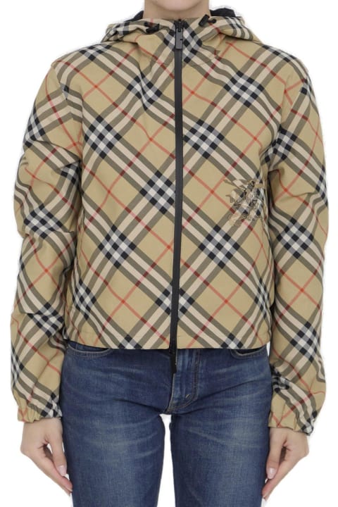 Sale for Women Burberry Cropped Reversible Checked Hooded Jacket