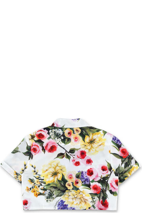 Dolce & Gabbana for Girls Dolce & Gabbana Garden Print Poplin Crop Shirt