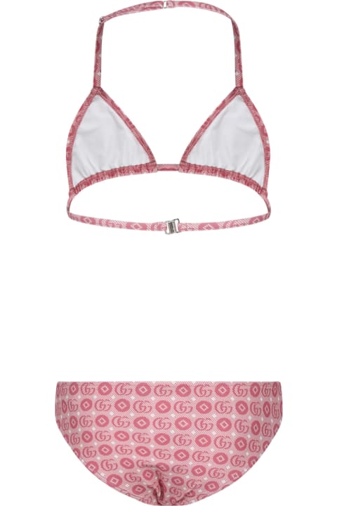 Pink Bikini For Girl With A Double G Geometric Motif