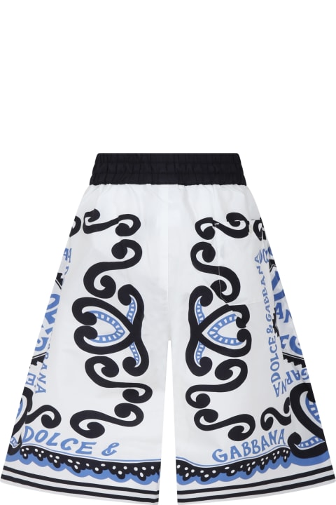 Dolce & Gabbana Bottoms for Boys Dolce & Gabbana White Trousers For Boy With Bandana Print And Logo