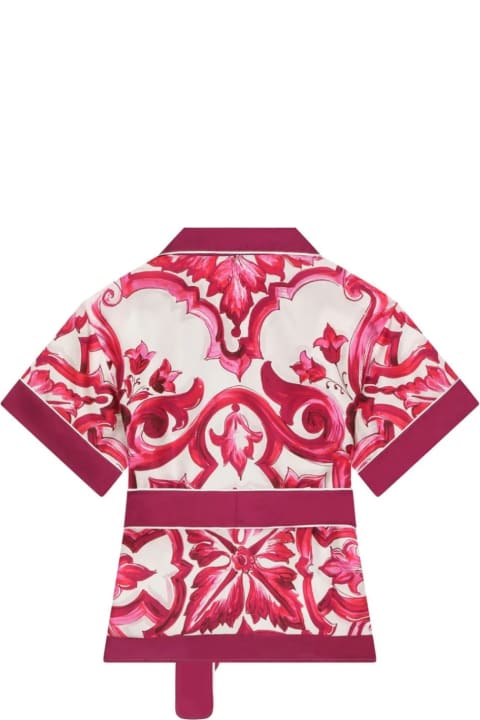Dolce & Gabbana Shirts for Women Dolce & Gabbana Fuchsia Majolica Print Shirt With Belt