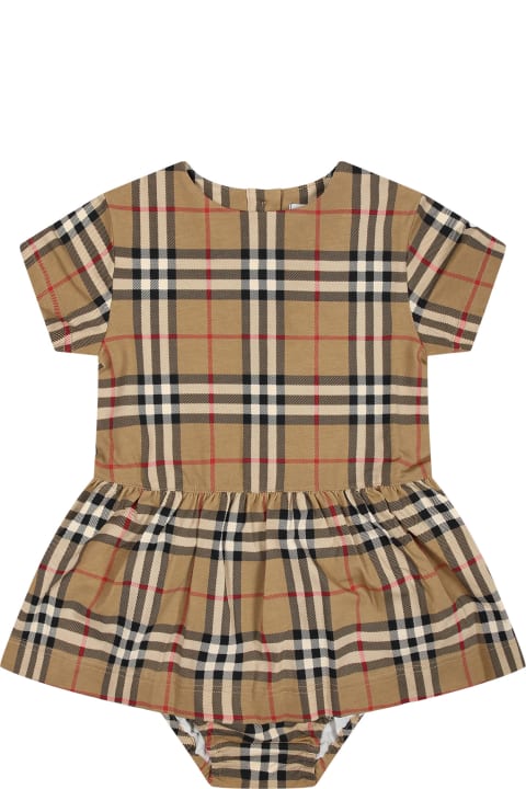 Burberry for Baby Girls Burberry Beige Dress For Baby Girl With Iconic All-over Vintage Check