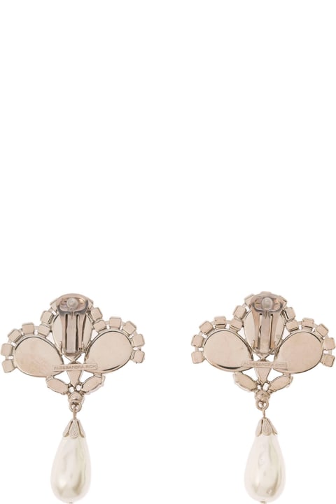 Alessandra Rich Earrings for Women Alessandra Rich Silver-colored Clip-on Crystal Earrings With Pendant Pearl In Hypoallergenic Brass Woman