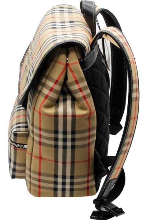 Backpack In Organic Cotton Fabric With Vintage Check Motif With Adjustable Shoulder Straps.