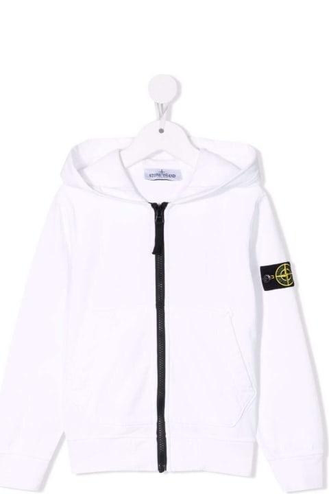 Stone Island Junior for Kids Stone Island Junior Stone Island Kids Boy's White Cotton Hoodie With Logo