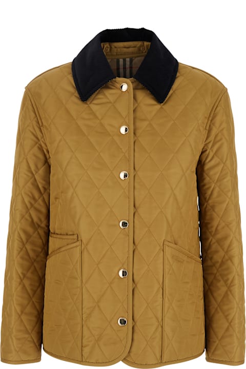 Homeware Burberry Beige Quilted Jacket With Contrasting Collar In Tech Fabric Woman