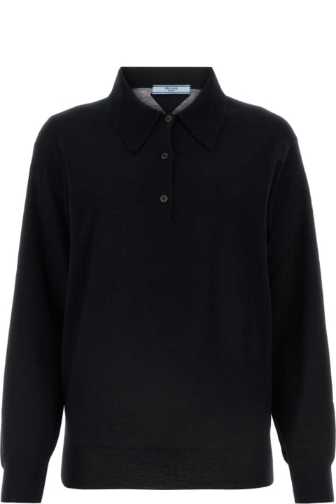 Topwear for Women Prada Black Cashmere Polo Shirt