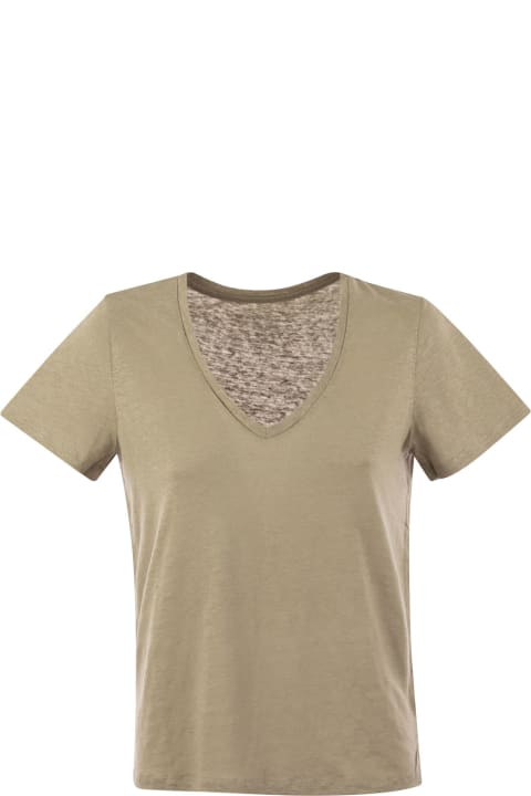 Fashion for Women Majestic Filatures Linen V-neck T-shirt With Short Sleeves