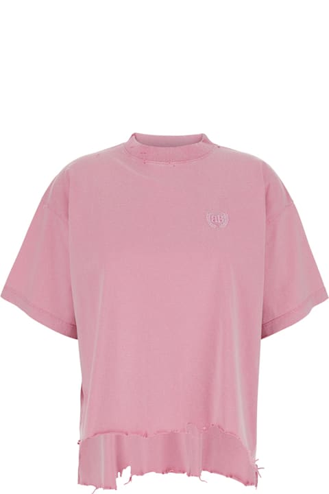 ウィメンズ トップス Balenciaga Pink T-shirt With Round Neck Logo On The Front And Back And Distressed Details In Cotton Woman