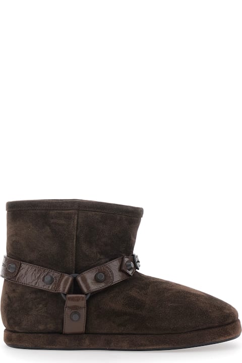 Balenciaga 'alaska' Brown Ankle Boots With Leather Belt And Logo Lettering On The Rear In Suede Woman