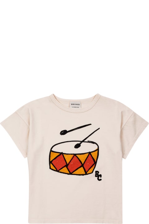 Bobo Choses Topwear for Boys Bobo Choses Ivory T-shirt For Boy With Drum Print