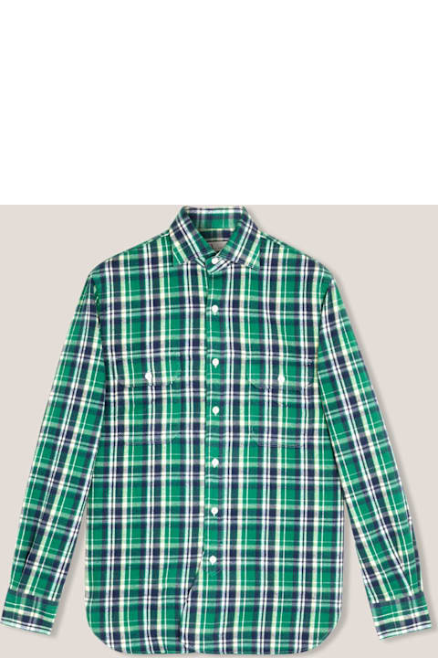 أدوات منزلية doppiaa Aantero Green Flannel Checked Shirt