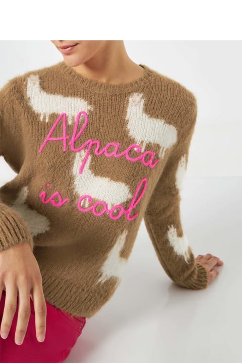 Homeware MC2 Saint Barth Woman Brushed Sweater With Alpaca And Alpaca Is Cool Embroidery