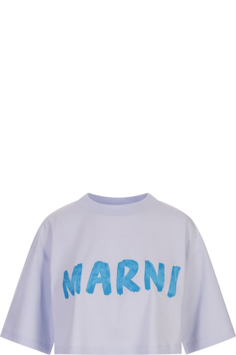 Marni Topwear for Women Marni Light Blue Crop T-shirt With Blue Brushed Logo