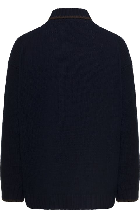 'ramira' Blue High-collar Sweater With Contrasting Trim In Wool Woman Douuod